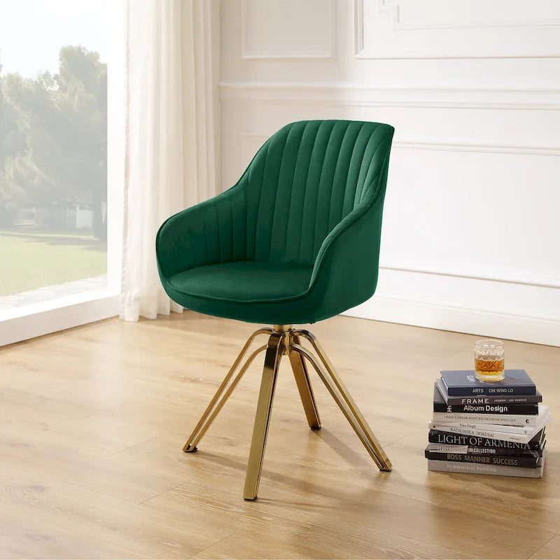 Modern Velvet Swivel Chair with Golden Finish