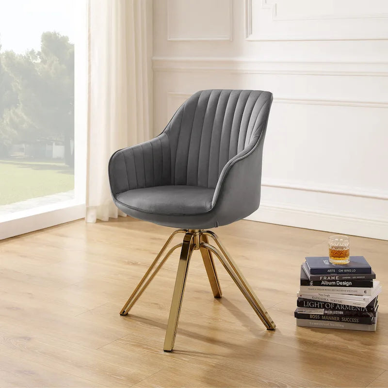 Modern Velvet Swivel Chair with Golden Finish