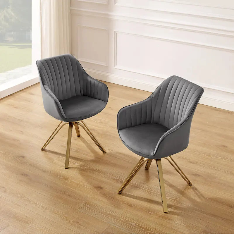 Modern Velvet Swivel Chair with Golden Finish