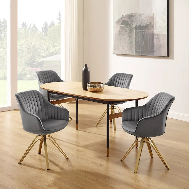 Modern Velvet Swivel Chair with Golden Finish