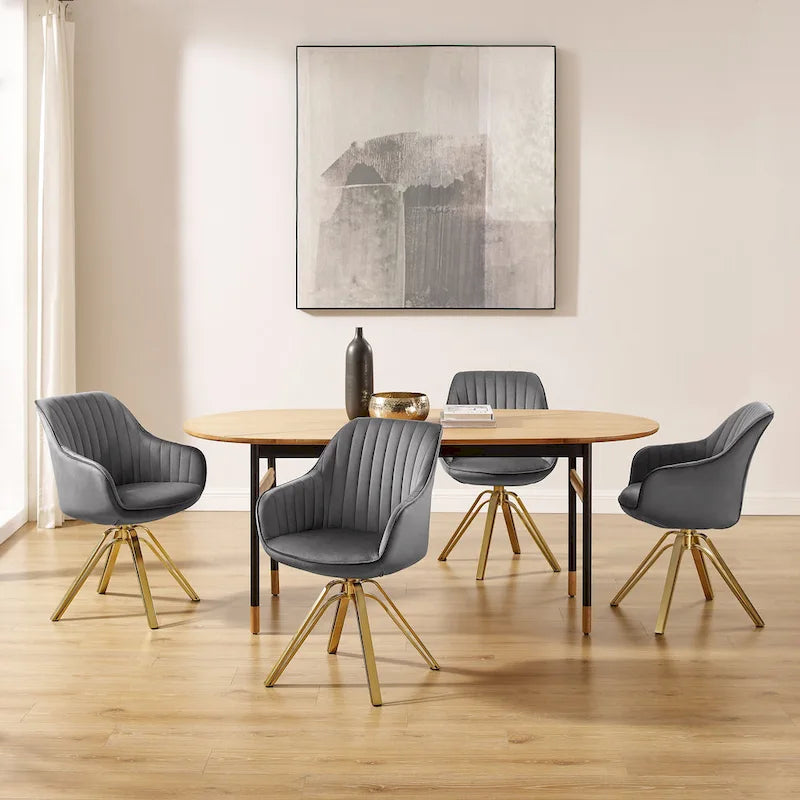 Modern Velvet Swivel Chair with Golden Finish