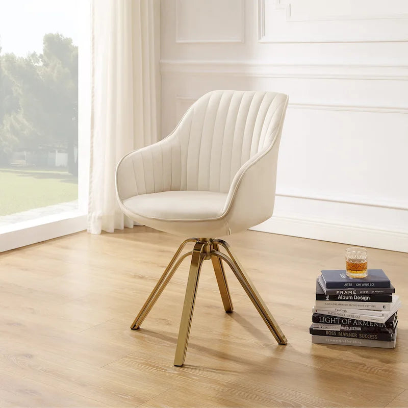 Modern Velvet Swivel Chair with Golden Finish