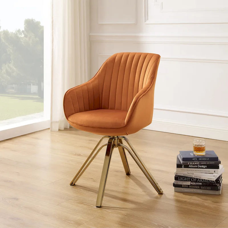 Modern Velvet Swivel Chair with Golden Finish