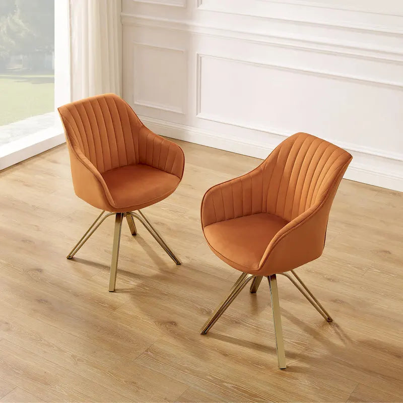 Modern Velvet Swivel Chair with Golden Finish