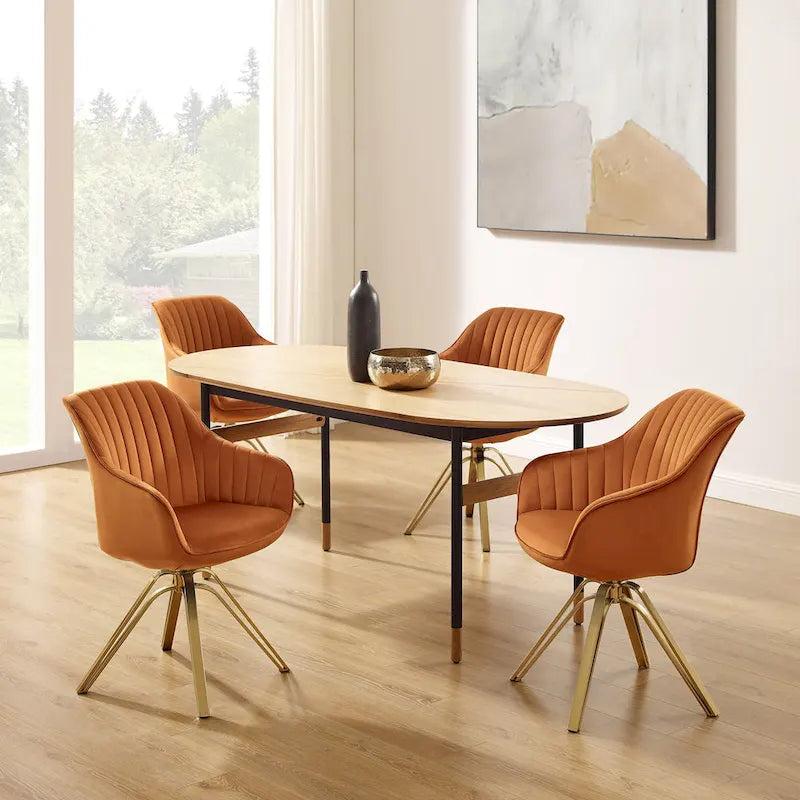 Modern Velvet Swivel Chair with Golden Finish