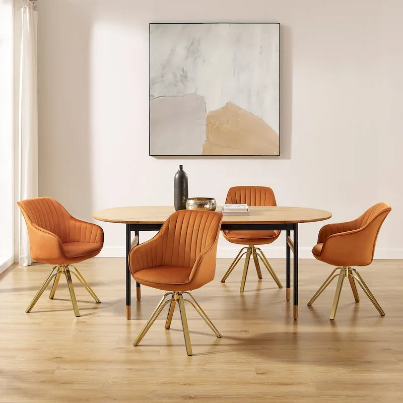 Modern Velvet Swivel Chair with Golden Finish