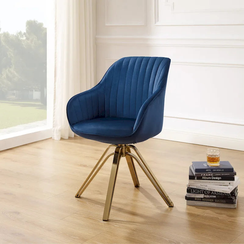 Modern Velvet Swivel Chair with Golden Finish
