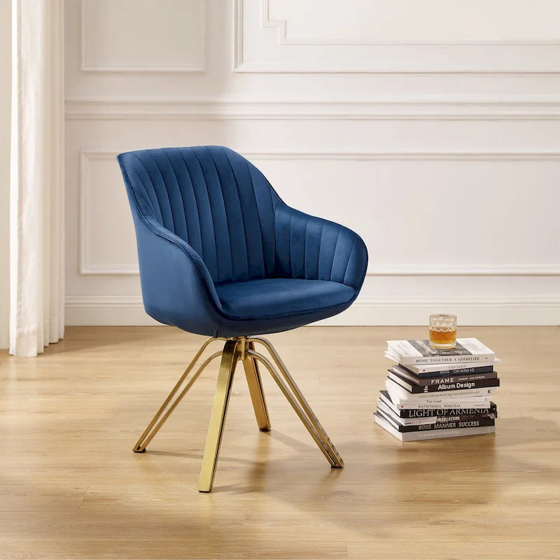 Modern Velvet Swivel Chair with Golden Finish