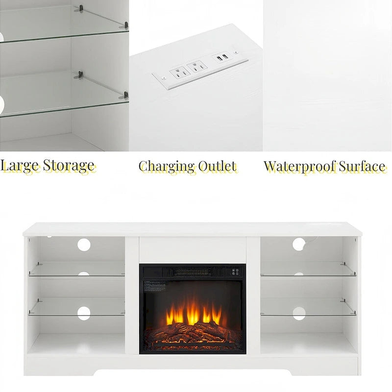 58W Fireplace TV Stand with 18 Fireplace, LED Light, USB Outlet - 58W*15.5D*24.4H
