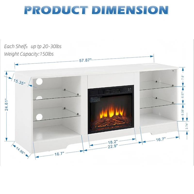 58W Fireplace TV Stand with 18 Fireplace, LED Light, USB Outlet - 58W*15.5D*24.4H