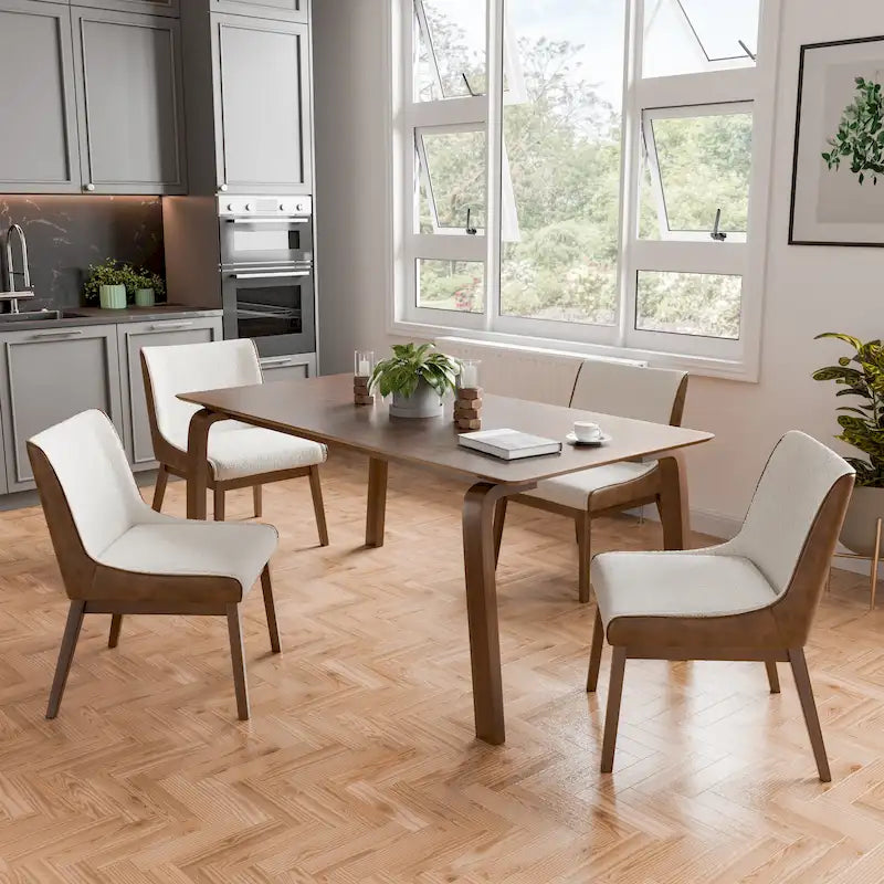 Beau I Mid-century Walnut 5-Piece Rectangle Dining Table Set