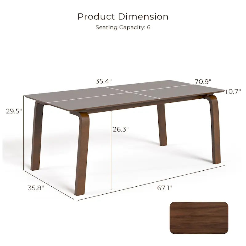 Beau I Mid-century Walnut 5-Piece Rectangle Dining Table Set