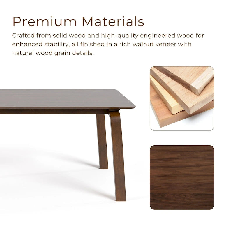 Beau I Mid-century Walnut 5-Piece Rectangle Dining Table Set