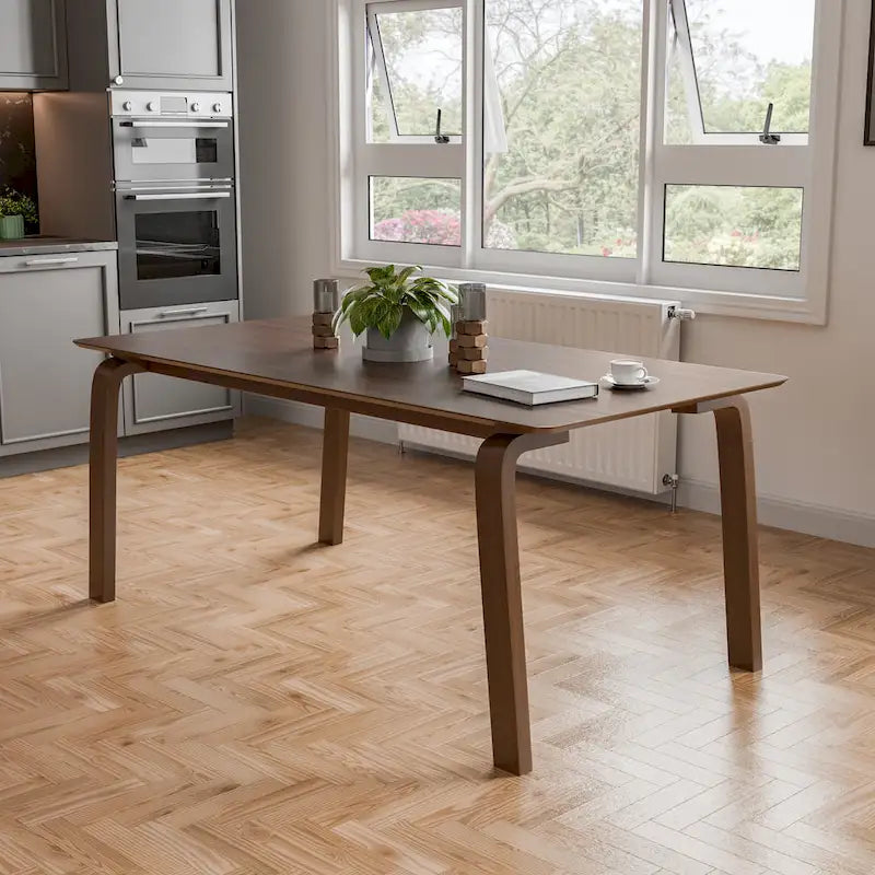 Beau I Mid-century Walnut 5-Piece Rectangle Dining Table Set