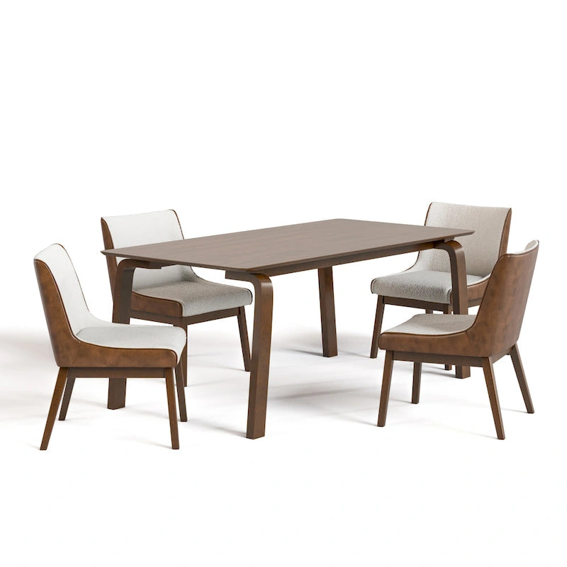 Beau I Mid-century Walnut 5-Piece Rectangle Dining Table Set