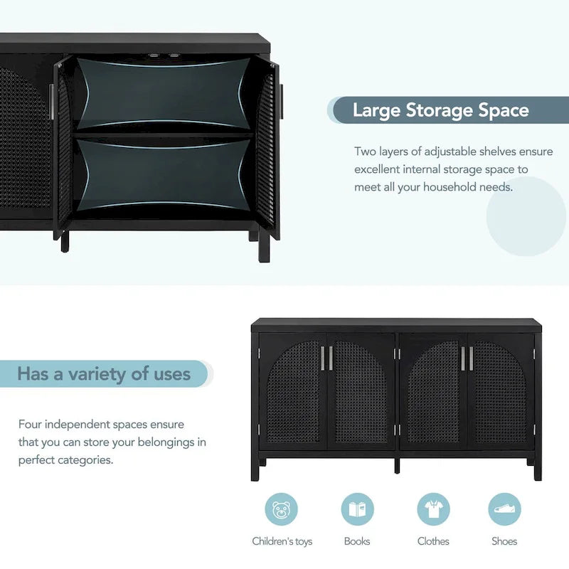 Sideboard with Artificial Rattan Door and Metal Handles - 47.2L x 11.8W x 31.5H