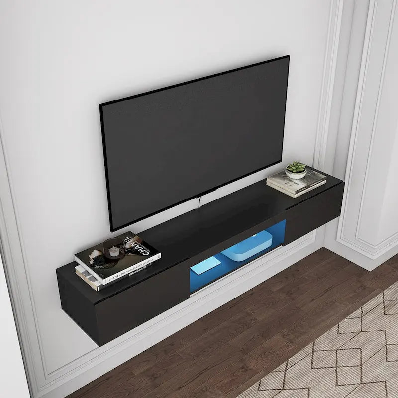 Floating TV Stand Wall Mounted with 20 Color LEDs for 55 60 65 Inch TV